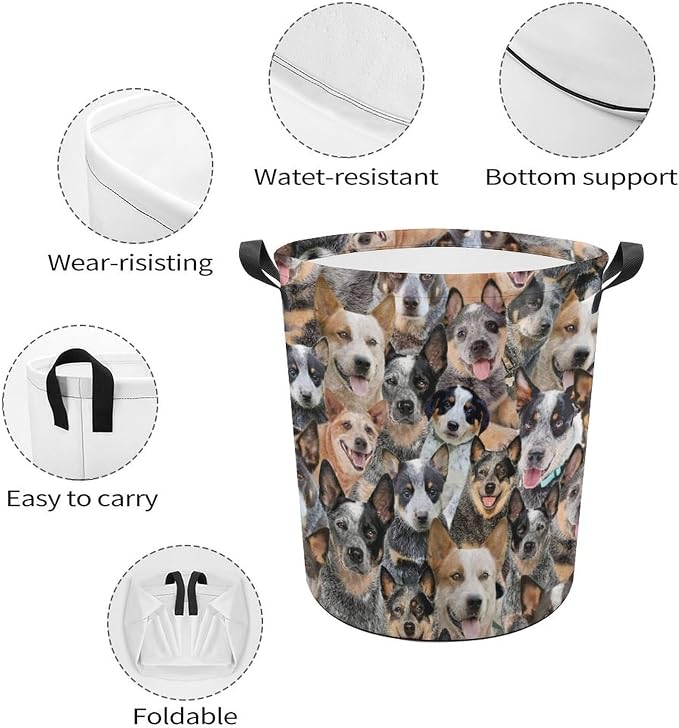 Australian Cattle Dog Lover Gifts, Laundry Hamper With Handles, Australian Cattle Dog Laundry Basket, Waterproof Clothes Storage Bucket for Bedroom Bathroom