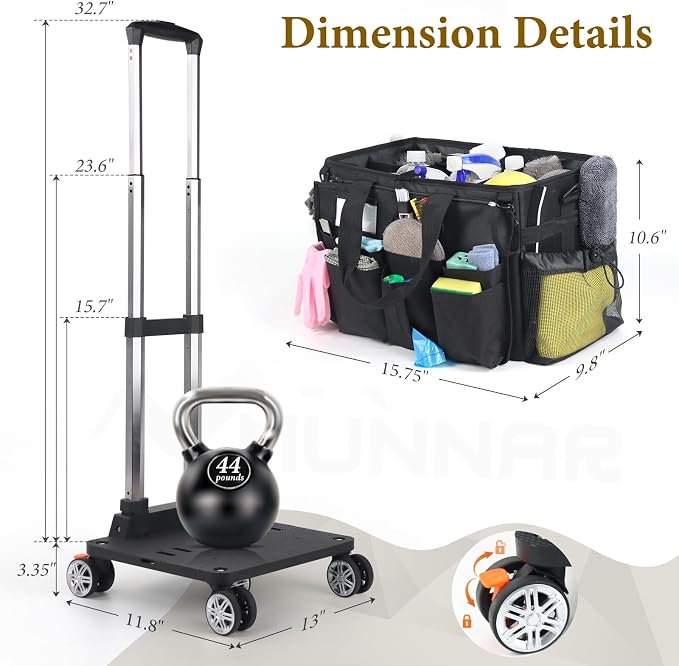 Rolling Cleaning Caddy Bag with Detachable Trolley, Multi-Functional Portable Cleaning Cart Supplies Organizer for Housekeeping and Domestic Cleaning, Cleaning Caddy with Wheels, Black
