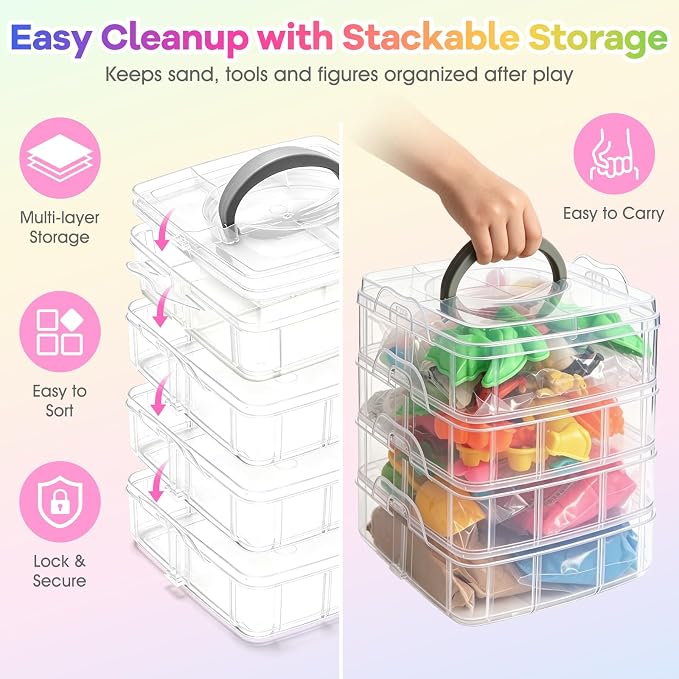 Farm & Pet Sensory Bin, Stackable Sandbox for Toddlers, Kids Play Sand Toys with Sensory Sand, Farm Figures & Pet Accessories, Birthday Gift for Girls Boys 3 4 5 6 Years Old