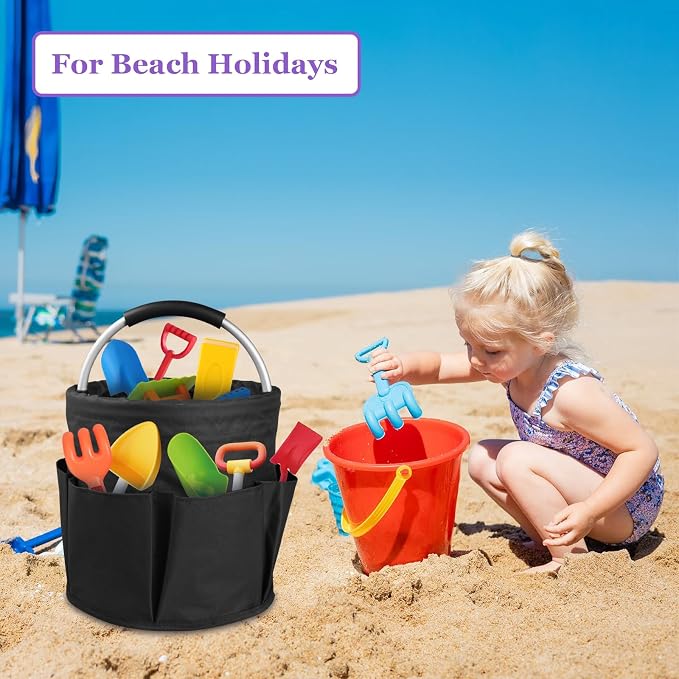 2Pcs 17L Cleaning Caddy with Handle, 600D Oxford Garden Tool Bag,Black+Pink | IHOMAGIC Cleaning Supplies Caddy with 6-Pocket, Water-Resistant Tool Bucket Organizer, Storage Basket for Family, Dorm, Hotel