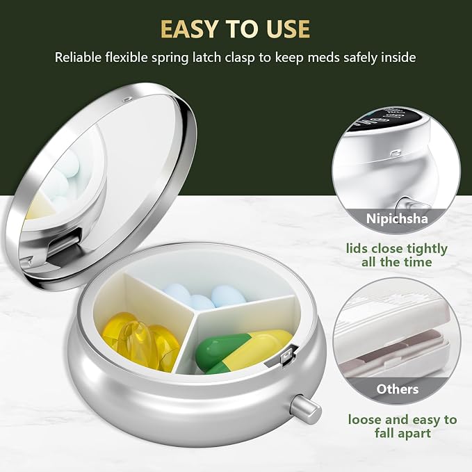 Pill Box, Small Pill Case for Purse & Pocket, Travel Medicine Organizer | Cute Travel Medicine Organizer, Portable Medicine Container Holder to Hold Vitamins, Medication, Fish Oil & Supplement