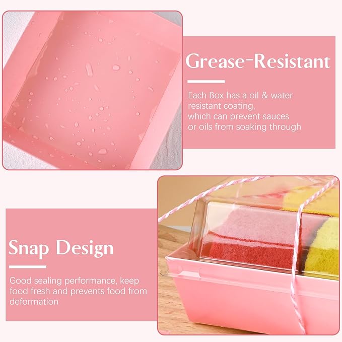 ZORRITA 50 Pack 5 Inch Paper Charcuterie Boxes with Clear Lids, Pink | Small, Square, To Go Food Containers, Bakery Boxes, For Mini Cake, Desserts, Cookies, Sandwiches, Strawberries