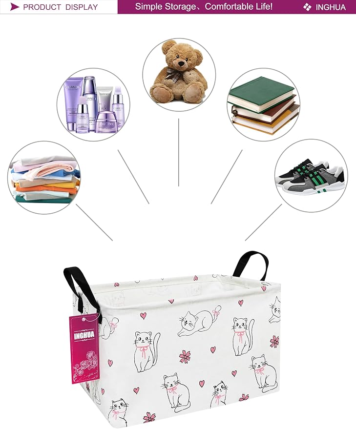 Rectangular Love cat Storage Basket | Gifts Bag for Toys,Books,Clothes,Gifts,Pets-Perfect for Home,Office,Nursery,Dorm,Shelf