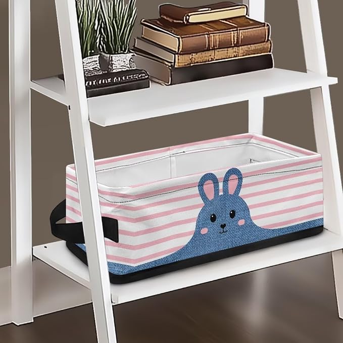 Cute Rabbit Toilet Paper Storage Baskets with Handle, Decorative Shelf Bins Toilet Tank Topper Basket, Toilet Paper Storage Basket Organizer for Back of Toilet Bathroom Decor