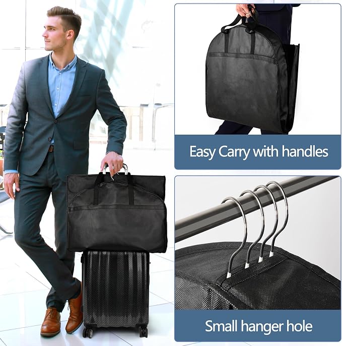 3 Pack 43" Travel Garment Bags for Suit Garment Bags for Closet Storage Hanging Clothes Bag with Carry Handles and 2 Large Pockets, 4" Gussets for Suit Coat, Shirts, Dress