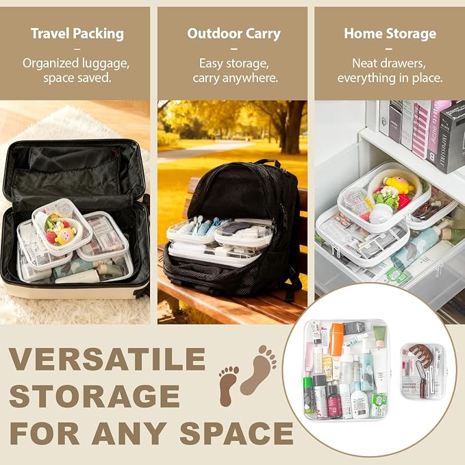 Clear Hard Shell Zipper Pouches, Clear Zipper Bags, Hard Case Pouches for Purse & Diaper Bag Organizer,and Travel Essentials (XXL+3M)