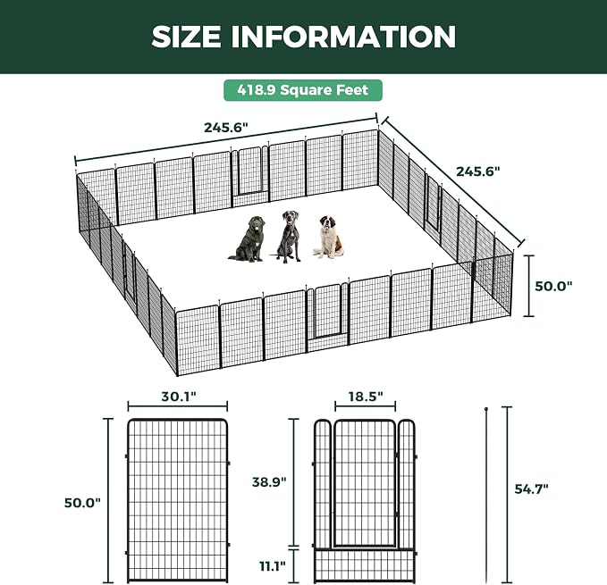 FXW Rollick Dog Playpen, Indoor, Yard & RV Camping, 50" H, 32 Panels | Easy setup, Heavy-duty, DIY layouts, for Ultra Large Dogs, Patented