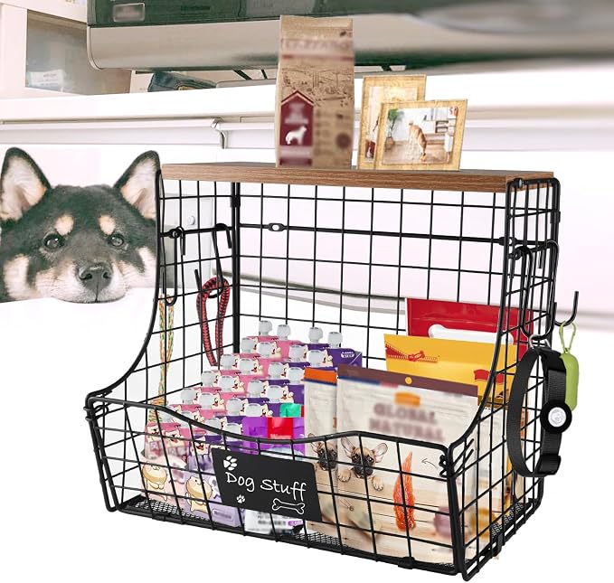 pet supplies wall basket storage storage basket Wall wire basket with Wood Lid Nameplat storage rack multifunctional countertop organizer