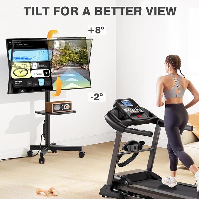 Mobile TV Stand with Power Outlet for 23-65 Inch TVs up to 88 lbs | Tilt Rolling TV Cart with Height Adjustment & Locking Wheels, Portable TV Stand for Bedroom, Office, Max VESA 400x400mm
