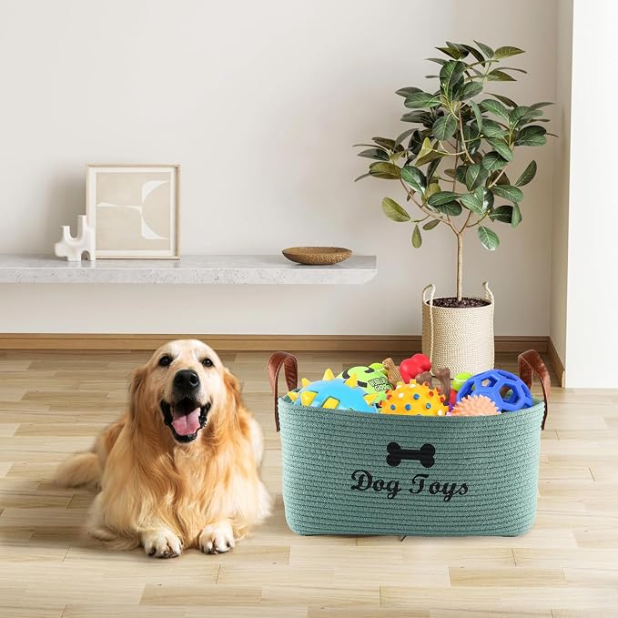 Morezi Dog toy basket, 16.5"x10.6"x 7.5" puppy toy basket bins, pet organizer, laundry basket storage bin - Perfect for organizing toys, blankets, leashes, coat and stuff - Green