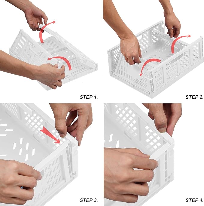 Phyllia 4 PC Baskets Plastic for Shelf Home Kitchen Storage Bin Organizer, Stackable Container Crate for Bedroom Bathroom Office Clothes Beauty(White, 13.3x10.2x5.1)
