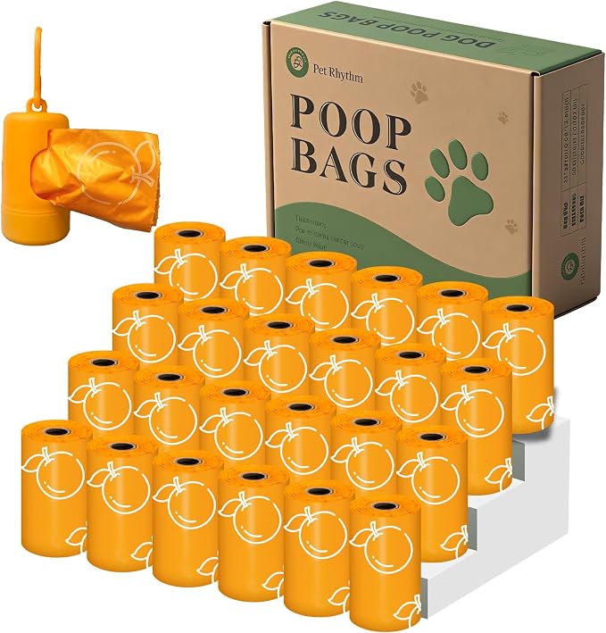 Citrus Scented Dog Poop Bags - 24 Rolls 360 counts Leak Proof | Extra Large 13x9 Inch Orange Dog poop bags rolls with Dispensers, Fragrance Bags for Dogs Walking and Cat Litter