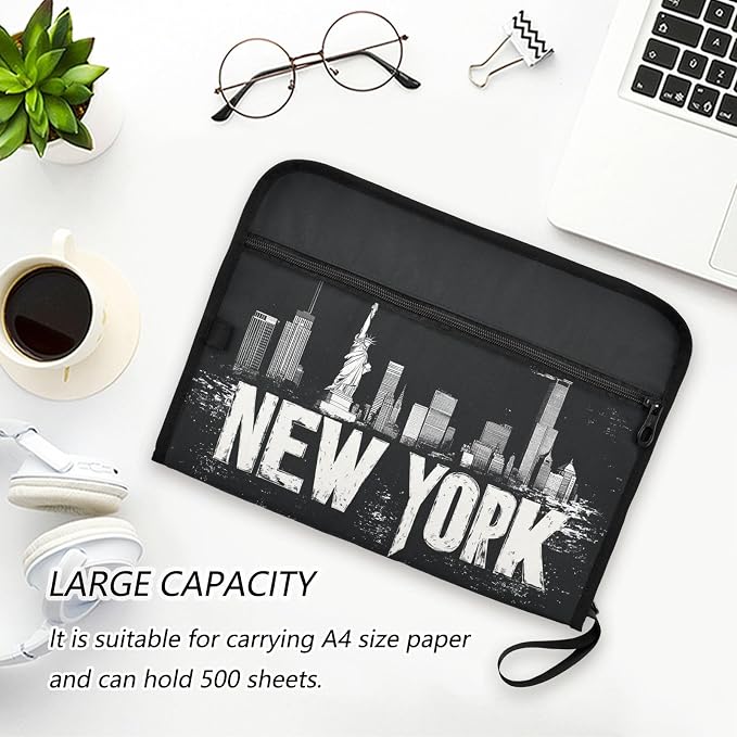 13 Pocket Zipper Expanding File Folder A4 New York City | Accordion File Organizer with Front Pouch A4 Letter Size Portable Folders for Documents Receipt School Office Supplies