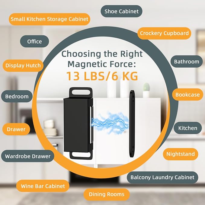 Jiayi Magnetic Door Catches 12 Pack Cabinet Door Magnets Black Magnetic Door Latches Catches Cupboard Door Closures for Kitchen Wardrobe Drawer Closet Closing