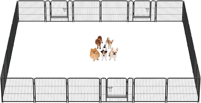 DUMOS Dog Playpen 24 Inch 24 Panels Indoor Outdoor Metal Pet Fence | Foldable Dog Play Pen with Door, Portable Exercise, RV Camping, Puppy Small Dogs