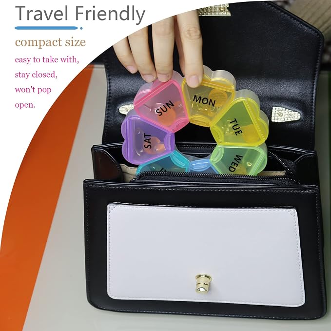 MOLN HYMY Large Weekly Pill Box 7 Day, Pill Case Organizer 1 time a Day, Floral Pill Container Once Daily, Pretty Medicine Dispenser for Vitamin/Fish Oil/Medication/Supplements