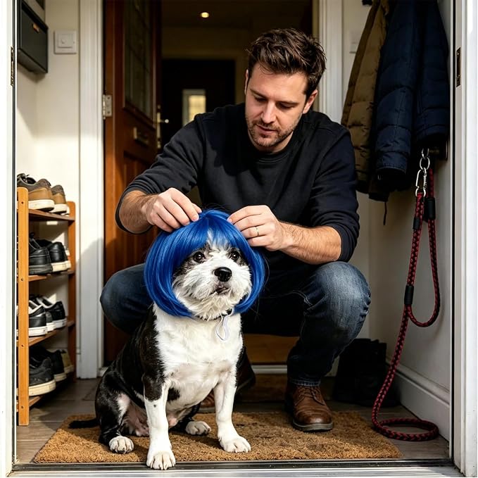 Cute Pet Wig Headband, Funny Dog Cat Hair Accessory for Halloween, Blue | Funny, Universal fit
