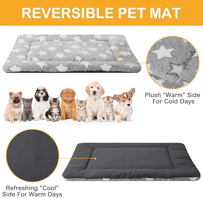 4 Pcs Dog Crate Pads Soft Warm,18 x 24 x 1.6 Inch,Star,Gray | Ultra Soft Warm Washable Anti-slip Kennel Bed Mat for Pets,Reversible Replaceable,for Small Medium Large Dogs and Cats