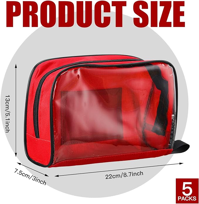 5 Pcs 5 Colors First Aid Kit Bag Empty Emergency Medical Kit Accessory Pouches Zippered Portable Travel Medicine Bag with Transparent Window for Home Outdoor Car Supplies,8.7 x 3 x 5.1 Inch