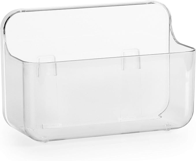 Adhesive Wall Organizer Bin, No-Drill, Clear, 7.1 x 3.15 x 4.75 in | BPA-Free PET, Built-In Drain Holes, Detachable, Easy-Reach Storage for Small Items Like Phones, Remotes, or Sponges
