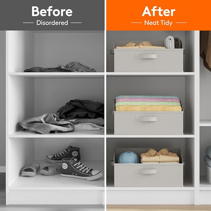 Lifewit Trapezoid Closet Storage Bin for Shelf, 6 Packs 19L, Light Gray | Non-woven Closet Organizer Baskets with Handles, Foldable Clothes Containers Boxes for Clothing, Book, Purse, Large