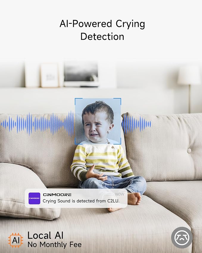 4MP Camera for Home Security, Free 32GB SD Card, Non-Subscription AI Human/Pet/Crying Detection, 2.5K Dog Cat Pet Camera with Phone APP, 360° Coverage, 2-Way Talk, IR Night Vision, 2.4G WiFi