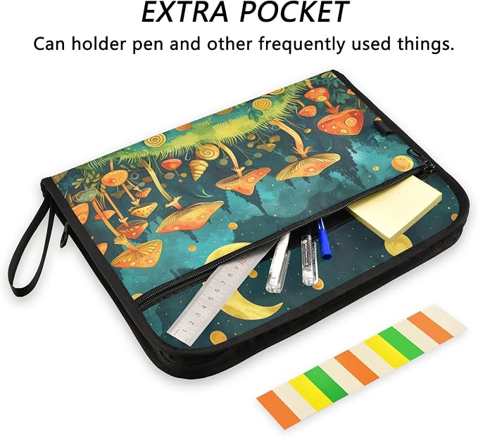 13 Pocket Zipper Expanding File Folder A4 Snail Mushroom | Accordion File Organizer with Front Pouch A4 Letter Size Portable Folders for Documents Receipt School Office Supplies