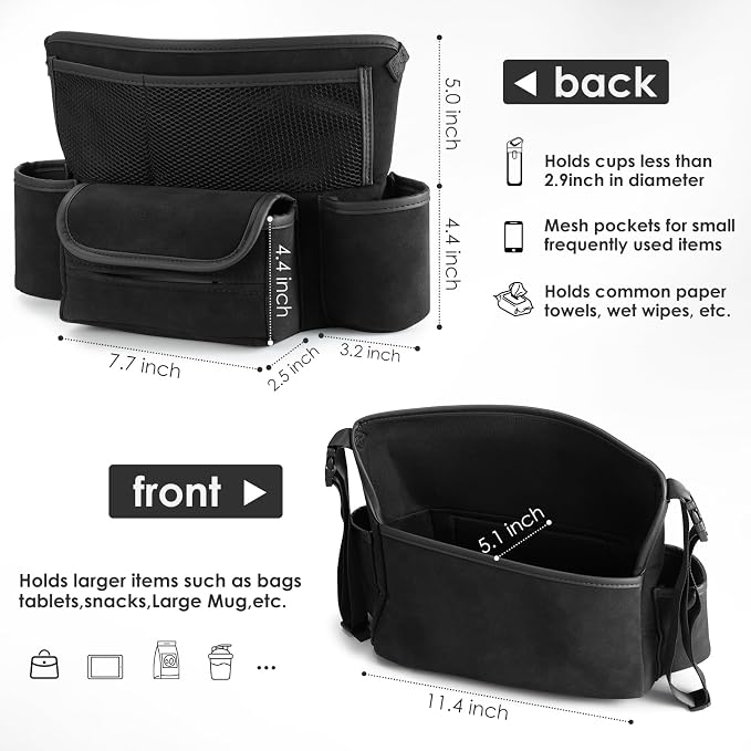 Leather Car Seat Organizer for Handbag/Purse – Fits Between Front Seats, Holds Wallet, Phone & Essentials. (Modle A/Black)