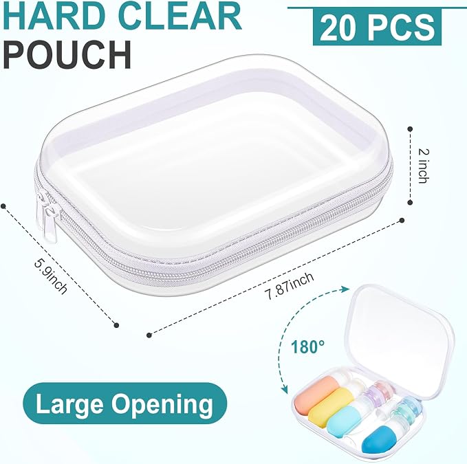20 Pcs Clear Hard Zipper Case Bulk Hard Shell Plastic Pouch Transparent Double Zippers Toy Storage Organizer Bins for Building Blocks, Puzzles, Cosmetics(7.87 x 5.9 x 2 Inch)