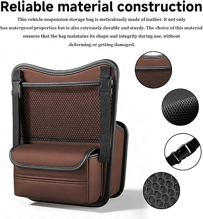 Car Organizer Storage Between Seats, Car Purse Holder, Nappa Leather Front Seat Storage Bag with Tissue Holder, Large Capacity Auto Console Organizer for Document Phone Wallet Snack (Brown)