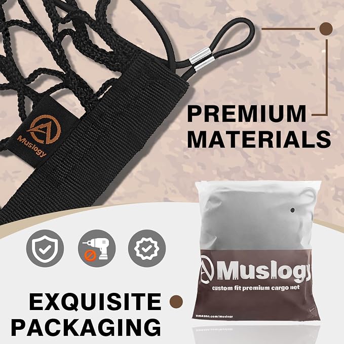 Muslogy Cargo Net for Nissan Titan 2017-2025 2026 Accessories | Custom Fit, Truck Bed Storage Organizer Net for Pickup Truck Bed Divider, Heavy Duty Carabiners, Night Visible Grab Handle