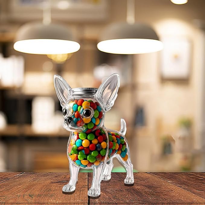 Dog Themed Air Tight Glass Snacks Jar With Secure Lid For Storing Cookie Coffee Pet Treats Kitchen Organizers Chihuahua Shaped Candy Jar