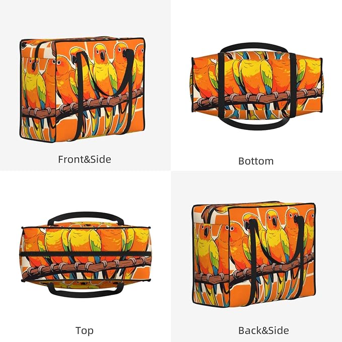 Foldable Reusable Tote Bag Orange Parrots Tropical Bird, Large Capacity Waterproof Oxford Fabric Shopping Tote for Grocery and Travel Camping