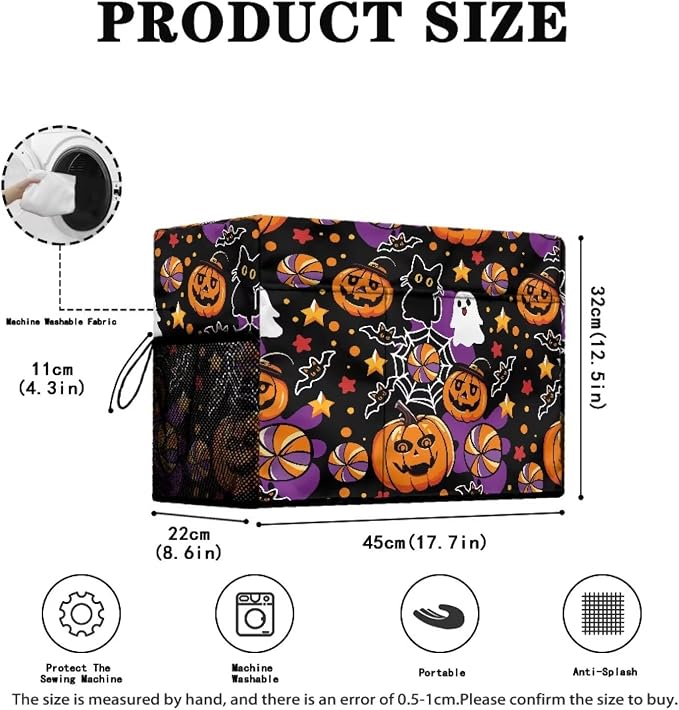 Halloween Theme Sewing Machine Cover with Storage Pockets | Dust & Pet Hair Protection,Fits Standard Singer, Brother and Janome Machines, Protecting & Decorating Your Sewing Space