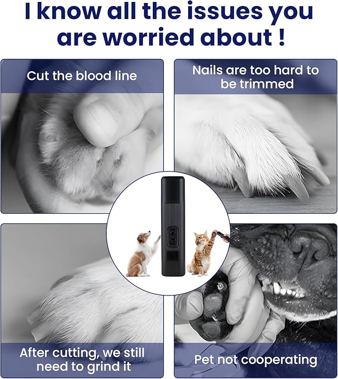 Dog Nail Grinder, Silent Groom Pro Pet Nail Grinder with 2-Speed LED Light, Low Vibration Rechargeable Electric Nail Grinder for Small Dogs & Cats