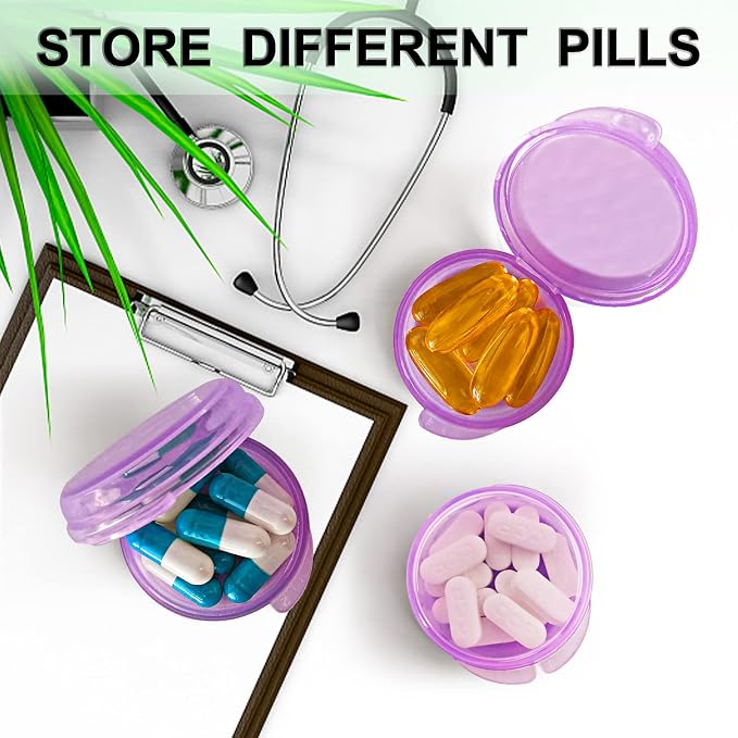 UHOUSE Small Pill Box (3 Pack), Daily Mini Pill Organizer Portable for Purse Pocket,Travel Pill Case Medicine Storage Container Earplug Case (Purple)