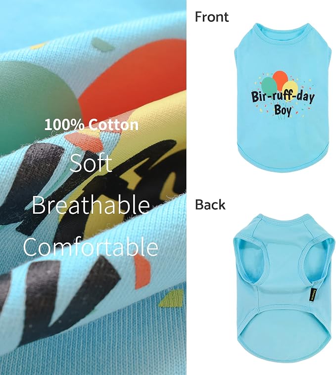 Fitwarm Birthday Boy Dog Shirt, Bir-Ruff-Day Boy Funny Dog Clothes for Small Dogs Boy, Pet Birthday Outfit, Cat Tshirt, 100% Breathable Cotton, Aqua Blue, Large