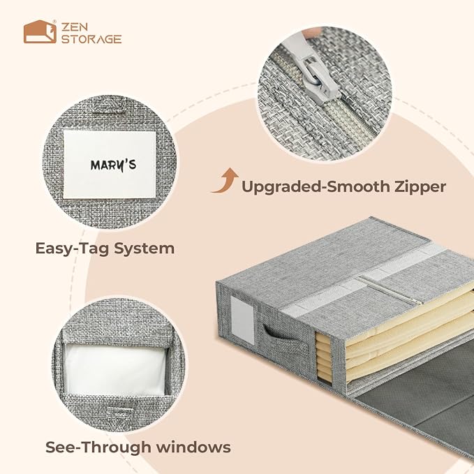 Sheet Organizers and Storage for Linen Closet, 8Pack Grey | 1200D Linen-Type Cloth, Fits King and Queen Sheet Sets, Clear Window and Label Slot, Foldable Dustproof Storage with Handle