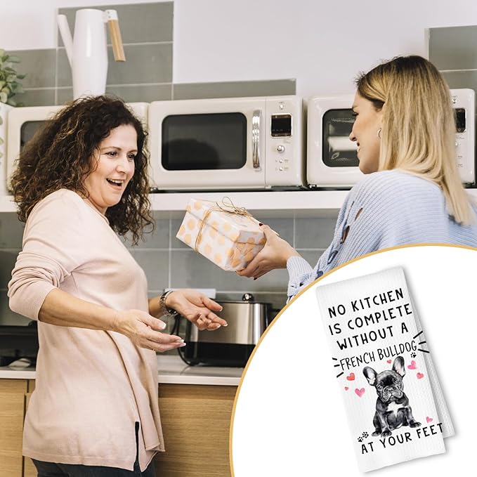 French Bulldog Funny Dog Kitchen Towels for Women - French Bulldog Waffle Weave Hand Towels,A Kitchen is Not Complete Dish Towel for Home Bathroom,16×24 Inch