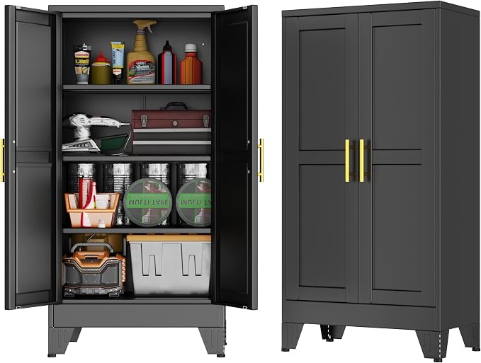 GAIOUS 47.2'' Tall Metal Garage Storage Cabinet,File Cabinet with Door and Adjustable Shelves, Outdoor Steel Tool Cabinet for Home,Office,Warehouse,Garage,Balck