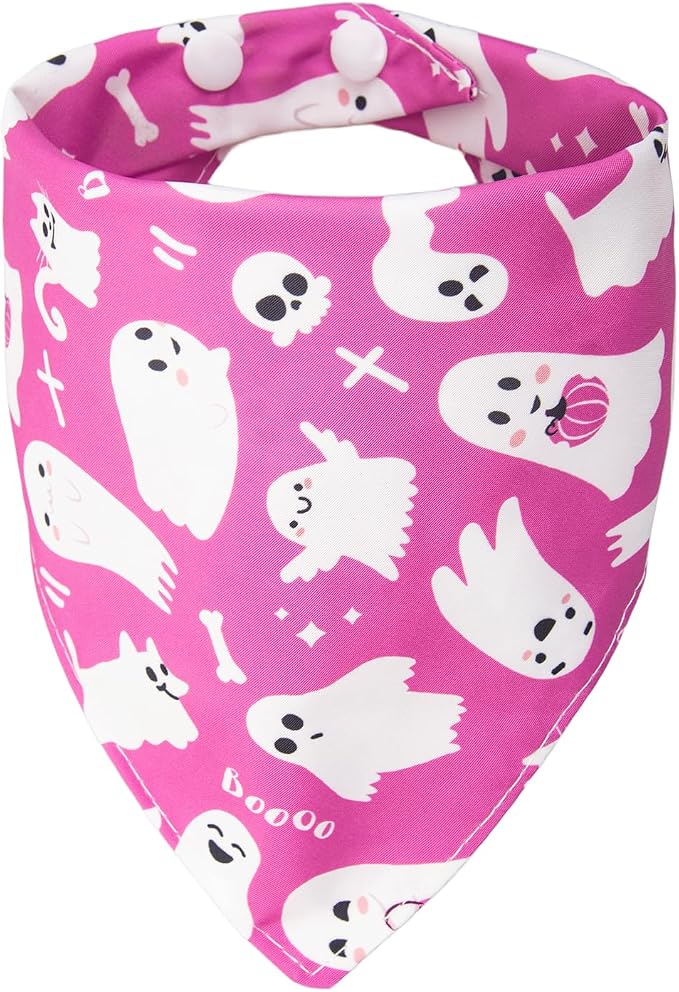 Halloween Dog Bandanas Pink Ghost Boo Costumes for 7-30lbs Pets