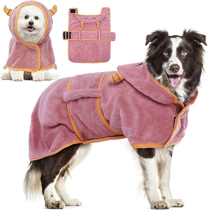 DENTRUN Dog Robes for After Bath - Super Absorbent & Fast Drying Coat with Hood, Bathrobe Beach Essentials, Bath Towels for Drying Dogs Medium, Bath/Beach/Swimming Quick Dry Towel Robe