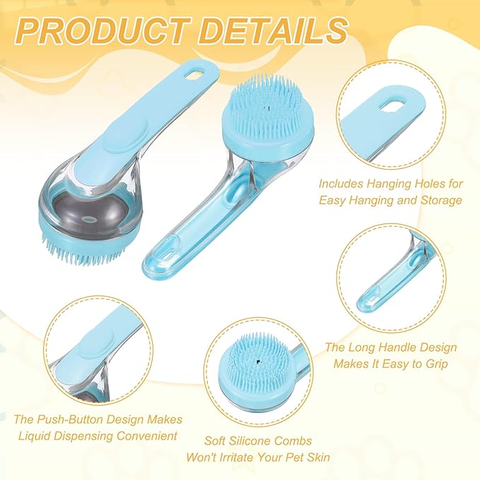 Pet Bath Brush, Dog Shampoo Brush New 2 in 1 Grooming Massage Scrubber Bubble Maker with Ring Built-in Shampoo Dispenser(Fine Bristled,Blue), for Long Short Hair Cats Shower