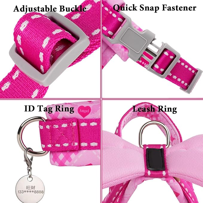 HDKUW Small Dog Harness with Angel Wings, Pink XS