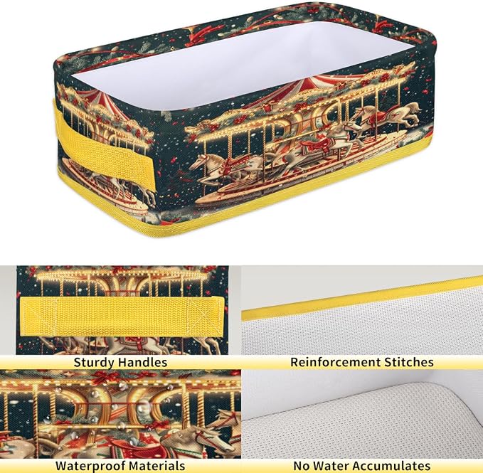 Amusement Park Carousel Bathroom Storage Basket Waterproof Foldable Storage Bins with Handles Decorative Toilet Paper Storage Basket for Organizing for House Bathroom Toiletries