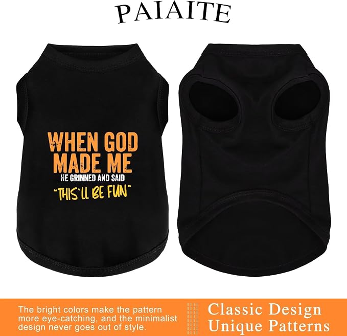 Discover Cozy Cotton Canine Wear: Breathable Soft, and Lightweight Dog Shirt Vest with Eye-Catching Graphics(When GOD Made ME), Keeping Your Furry Friend Warm and Comfy! Black XL