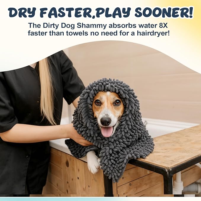 Peryiter 2 Pack Quick Dry Towel for Dogs 35''x 23'' Extra Large Absorbent Dog Towel Microfiber Chenille Towels Dog Pet Bath Mat, Machine Washable, Grey
