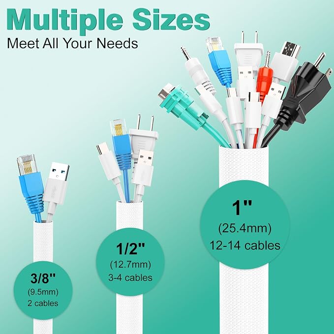UOMTFAI Dog and Cat Cord Protector 25ft - 1/2inch, Flexible Cable Sleeve for Easy Cord Management, Protects Cables from Pets Chewing, Ideal for USB, Power, Audio and Video Cords - White