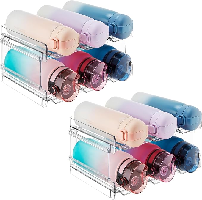 Lifewit Stackable Water Bottle Organizer for Cabinet, Clear Tumbler Holder | Large Slot for Up to 32 oz Cups, Plastic Wine Rack for Fridge, Pantry, Kitchen Organization & Storage, 2-Tier Holds 6, 2 Pack