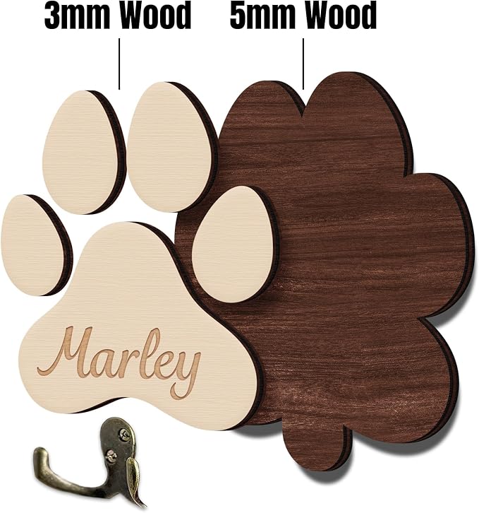 Personalized Dog Leash Holder, Custom Dog Paw Harness Wall Hanger Organizer with Name, Decorative Hooks for Leashes, Keys, Collars, Leash Rack Wall Mount for Entryway, Hallway, Gift for Pet Lovers